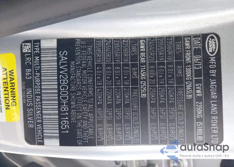 2013 Land Rover Range Rover Evoque Pure from USA, damaged, VIN SALVV2BG0DH811651